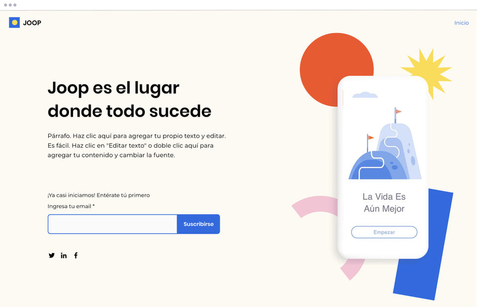 Plantilla web de landing page "próximamente" 