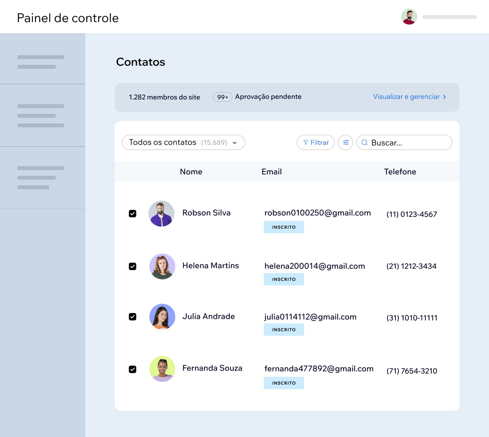 Gestão do CRM na plataforma de criação de sites Wix.