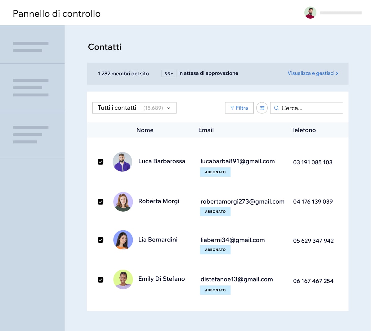 Soluzione CRM su una piattaforma di creazione web Wix.