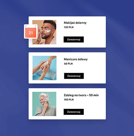 Opcje usług dostępnych do rezerwacji poprzez Wix Bookings.