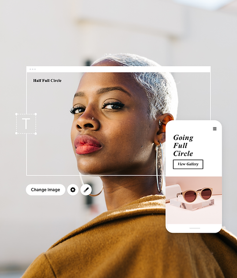 Gambar situs web blog mode bernama Half Full Circle ditampilkan di desktop dan seluler.
